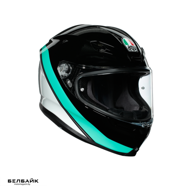 картинка Шлем AGV K-6 BLACK/PEARL WHITE/AQUA от мотомагазина Белбайк